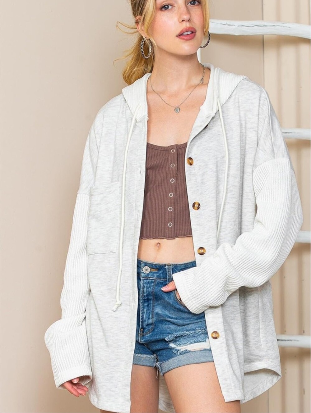 SHEWIN White Hoodie Sweater - Picture 4 of 5